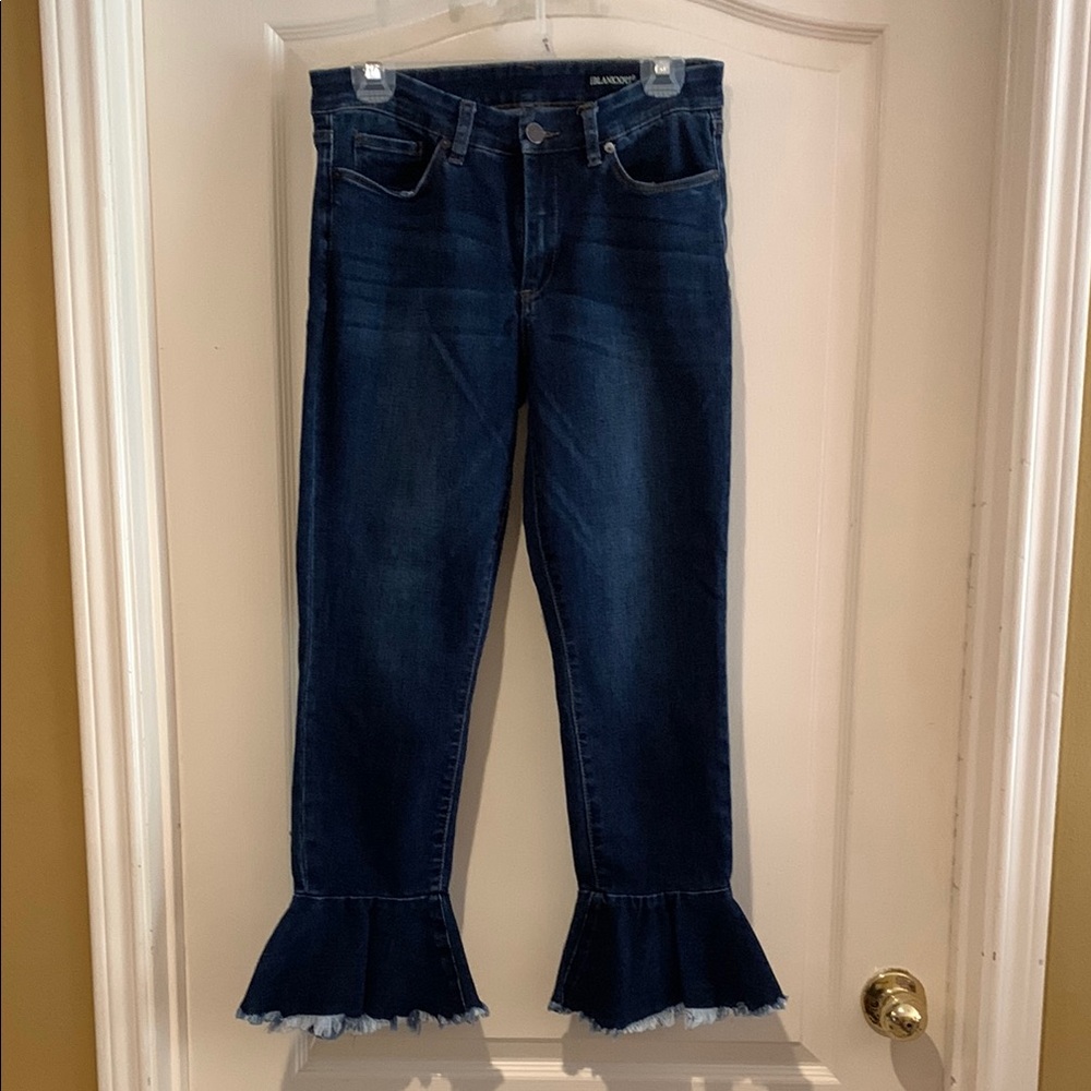 Blank NYC Blue Flare Jeans with Ruffle Hem